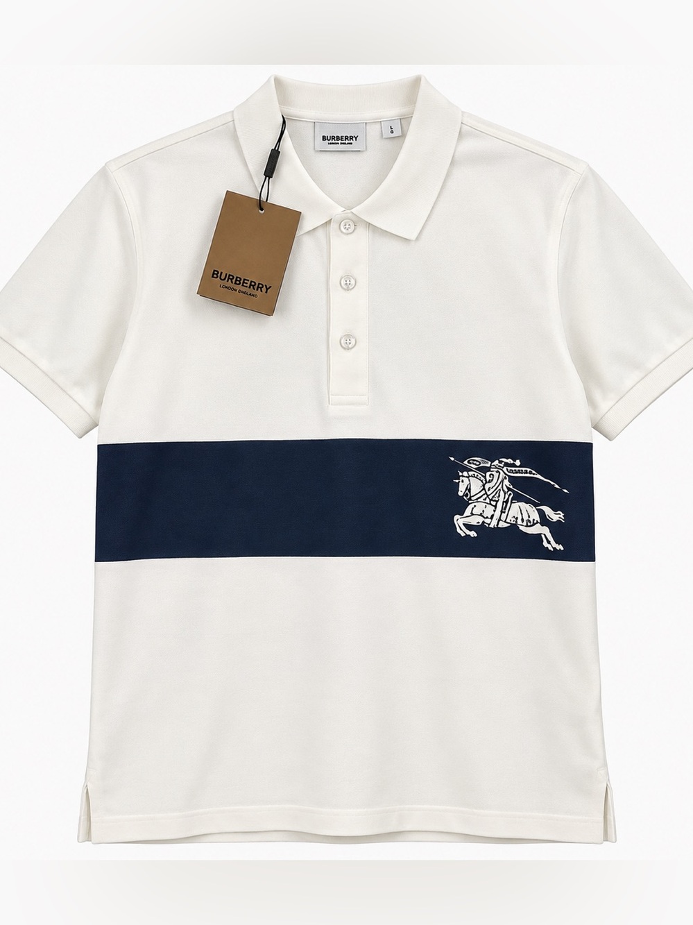 NWT BURBERRY Equestrian Knight Stripe Cotton Polo Shirt Heritage Preppy Luxury